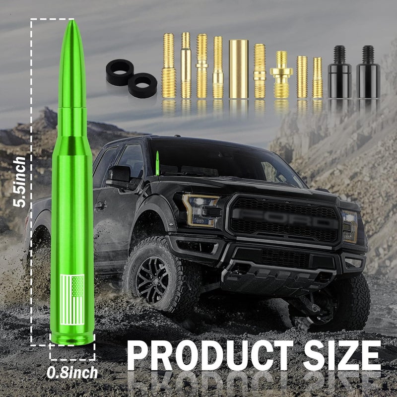 Junecarp New Upgrade American Flag Car Bullet Antenna,Truck Exterior Accessories Antenna Toppers Compatible with GMC,Chevy Silverado,Dodge,Ford,Jeep Antenna Replacement (Green) - Image 2